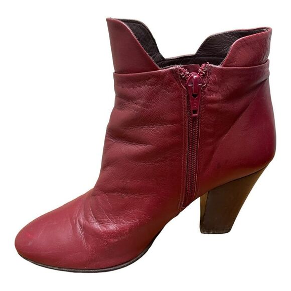 Megumi Ochi Red Soft Leather Ankle Boots Round Toe Chunky Heel Sz 40 Sz 8.5 - Picture 6 of 10
